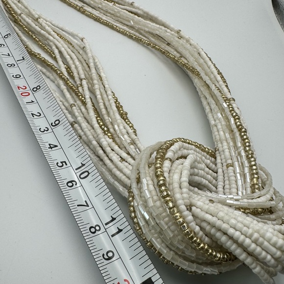 Bocar Multi Layer White Gold Seed Bead Torsade Knot Statement Necklace 20-22” - Picture 4 of 6